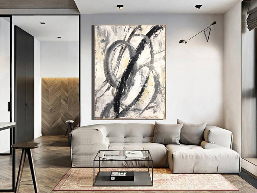 Black Handmade Modern Abstract Canvas Artwork 8ISGP